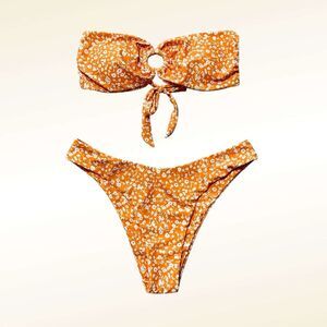 Zaful Womens Floral Bandeau Bikini Set NWOT Size Large Orange